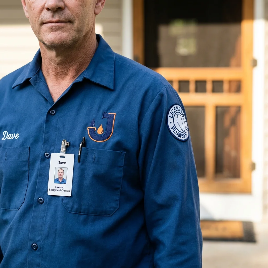 Licensed plumber showing ID badge in North Fort Myers, FL