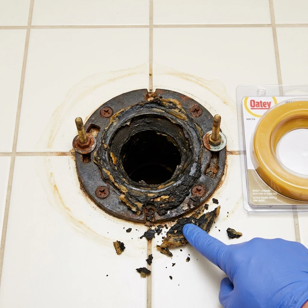 Failed wax ring showing water seepage at the base of a toilet in a North Fort Myers, FL home